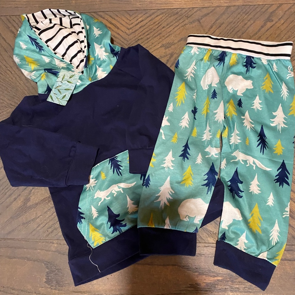 Blue and Teal Hoodie and Pants Set -12-18 months